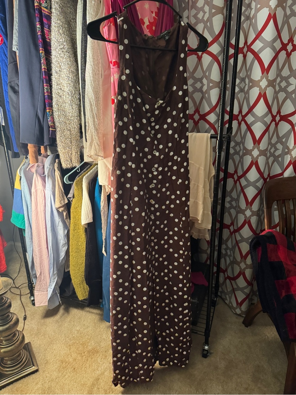 Halogen Brown Maxi Dress with White Polka Dots